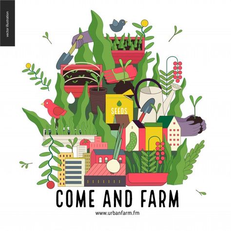 Urban farming and gardening collage Prem... | Premium Vector #Freepik #vector #food #water #house #leaf Farm Invitation, Watercolor City, Urban Agriculture, Abstract City, Summer Illustration, Farm Art, Collage Illustration, Watercolor Splash, Beautiful Dark Art