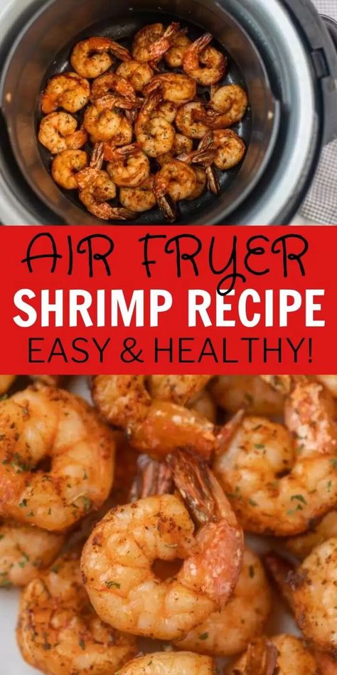 This air fryer shrimp recipe is a healthy dinner and ready in under 10 minutes! The air fryer makes juicy and crisp shrimp that is perfect! This easy air fryer shrimp recipe is perfect to eat by itself or to serve in tacos or on a salad! Everyone loves this easy to make shrimp recipe. #eatingonadime #airfryerrecipes #shrimprecipes #healthydinners