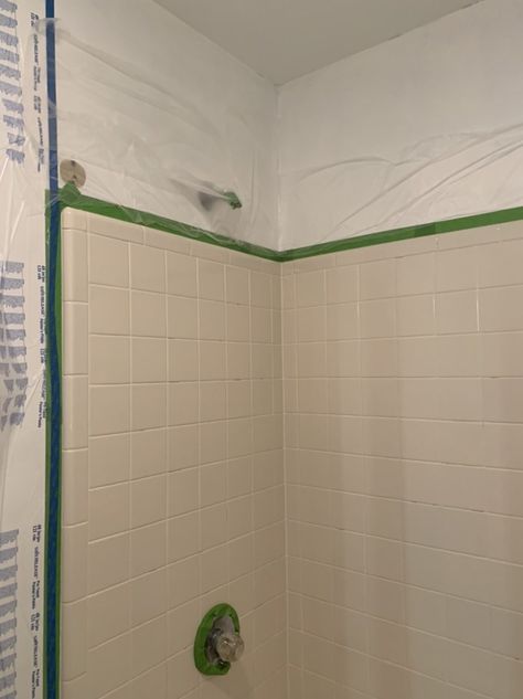 From Ugly to WOW: How to Paint Bathroom Shower Tile Paint Bathroom Shower Tile, Tub And Tile Paint, Painted Shower Tile, White Shower Tile, Diy Tile Shower, Shower Alcove, Painting Bathroom Tiles, Paint Bathroom, Wall Primer