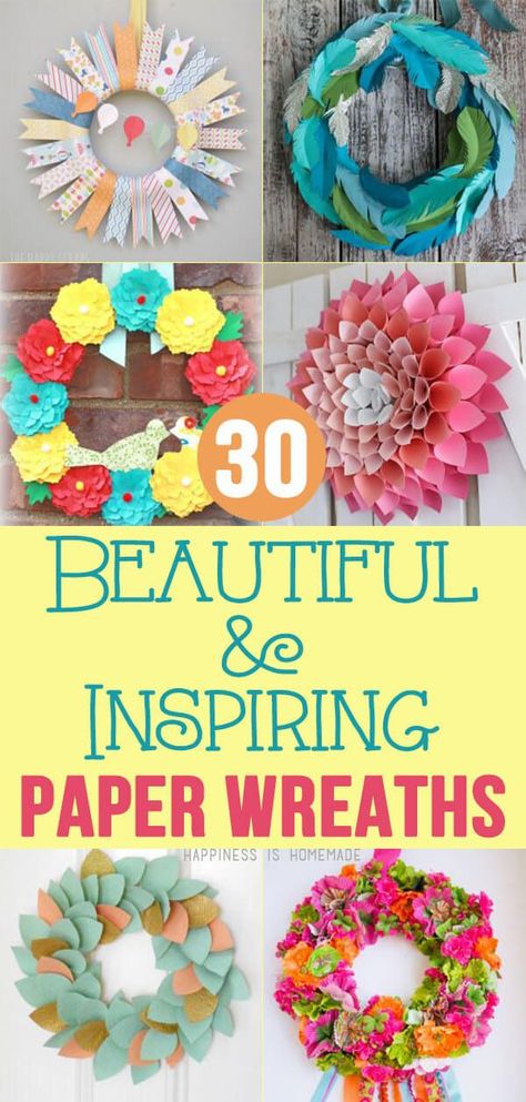 30 Beautiful & Inspiring Paper Wreaths Wreaths Tutorial, Paper Wreath Diy, Paper Wreaths, Paper Flower Wreaths, Homemade Wreaths, Happiness Is Homemade, Paper Wreath, Fb Cover, Creation Deco