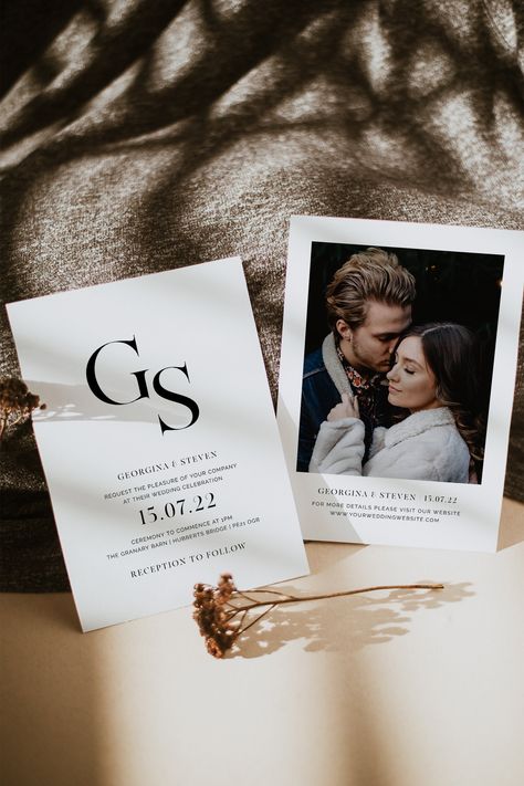 Wedding Invitation With Photo Of Couple, Modern Wedding Invitations Minimalist, Wedding Invitation Photography, Engagement Photo Invitations, Invitation Photography, Wedding Invitation With Photo, Graphic Design Invitation, Picture Invitations, Wedding Invitations With Pictures