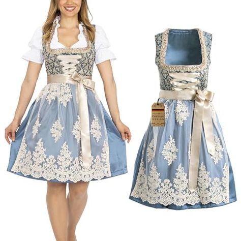 BAVARIA TRACHTEN Women's Blue Gold Dirndl Dress - Authentic Dirndl, Oktoberfest Outfit, Summer Collection, S Oktoberfest Attire, Oktoberfest Outfit Women, Oktoberfest Costume Women, Dirndl Dress Traditional, Oktoberfest Design, German Traditional Dress, Bavarian Dress, Oktoberfest Outfits, German Dress Dirndl