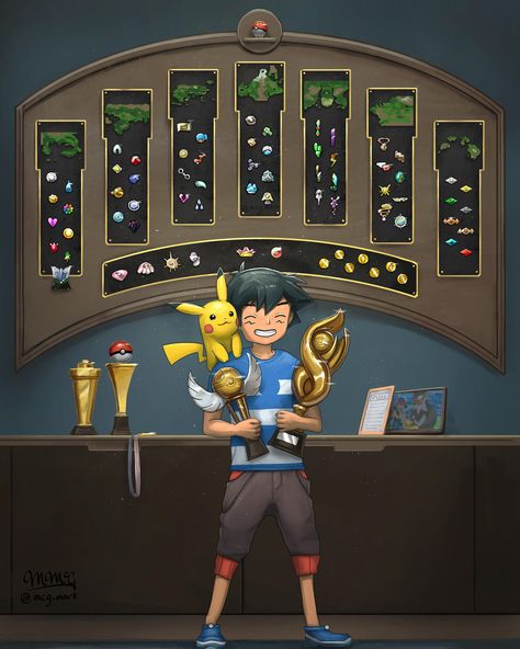 Ash's Trophy Room Ash Ketchum Pokemon, Pokemon Artwork, Satoshi Pokemon, Ewolucje Eevee, Pokemon Ash Ketchum, Kartu Pokemon, Solgaleo Pokemon, Pokemon Ash And Serena, Pokemon Mew