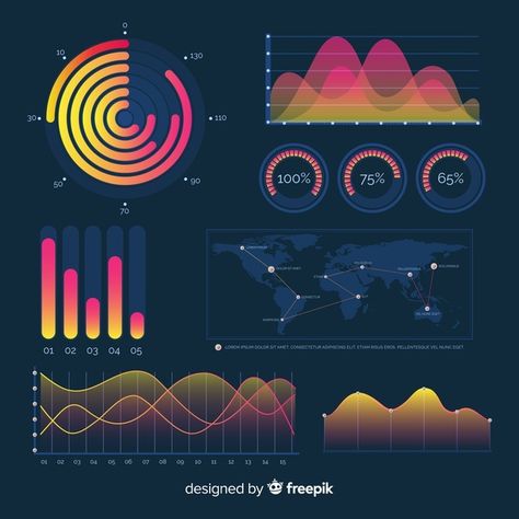 Dark gradient infographic elements dashb... | Free Vector #Freepik #freevector #infographic #business #design #template Dashboard Design Template, Dark Gradient, Infographic Business, Infographic Elements, Data Visualization Design, Mobile App Design Inspiration, Poster Presentation Template, Gui Design, App Interface Design