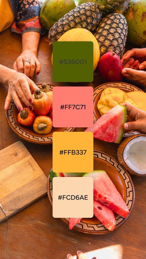 We went searching through the Canva photo library to find some delicious dishes to inspire this month’s #ColorPalette! Here are some color palettes inspired by food. Fruit Palette Color, Potato Color Palette, Delicious Color Palette, Cooking Color Palette, Juice Bar Color Palette, Food Business Color Palette, Food Blog Color Palette, Color Palette For Food Brand, Fruity Color Palette