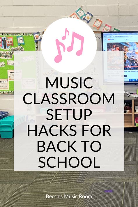 Setting Up Your New Elementary Music Classroom - Becca's Music Room Classroom Music Decor, Music Classroom Organization Elementary, Choir Room Bulletin Board, Diy Music Room Ideas Decor, Music In The Classroom, Music Teacher Classroom Decorations, Preschool Music Classroom Decor, Music Classroom Setup, Music Room Decorations School