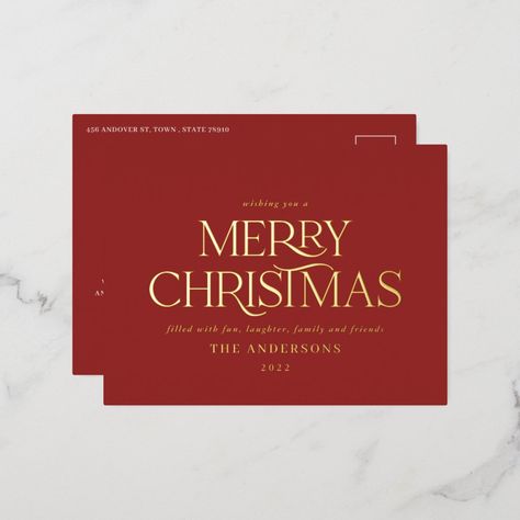 Christmas red elegant minimal modern typography Merry Christmas holiday postcard. Real foil gold, silver and rose gold typography detailing. Thanks For Purchase Card, Elegant Christmas Design Graphic, Postcard Design Christmas, Modern Christmas Design Graphics, Merry Christmas Typography Design, Christmas Cards Elegant, Christmas Post Card Design, Merry Christmas Design Graphic, Christmas Cards Design Graphics