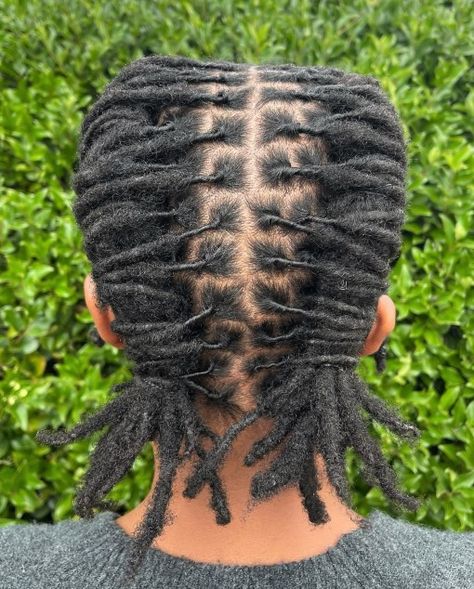 Women’s Barrel Rolls with Short Tails Barrel Roll Loc Styles Women Short, Loc Styles Barrel Rolls, Short Loc Barrel Rolls, Barrel Roll Locs Women, Short Dreads Hairstyle For Women, Barrel Rolls Locs Women, Barrel Rolls On Locs, Barrel Loc Styles Women Short, Barrel Roll Loc Styles Women