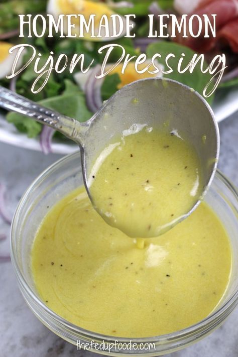 Easy to make, bright and tangy, this Lemon Dijon Dressing is a healthy and delicious way to enjoy homemade salads. Wonderful with seafood, poultry and several types of vegetables. Additionally, tips included in the post for using this dressing as a marinade. #LemonDijonVinaigrette #LemonDijonDressing #LemonDijonSaladDressing #LemonDijonVinaigretteDressing #LemonMustardVinaigrette #LemonMustardDressing Dijon Vinaigrette Dressing, Lemon Dijon Dressing, Garlic Salad Dressing, Lemon Salad Dressings, Keto Salad Dressing, Lemon Vinaigrette Dressing, Vinaigrette Dressing Recipe, Dijon Dressing, Salad Dressing Recipes Healthy