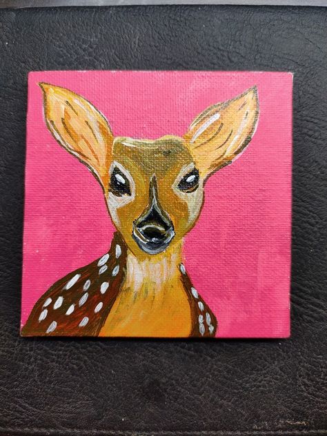 Deer Easy Painting, Deer Painting Easy, Painting Small Canvas, Small Canvas Painting, Deer Painting, Small Canvas Paintings, Painting Canvases, Painting Easy, Animal Painting