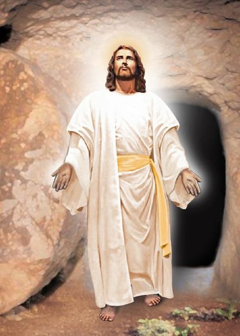 The resurrection of Jesus Christ. He Is Risen Images, Jesus Images Hd, Classical Art Memes, Jesus Is Risen, Christ Is Risen, Jesus Photo, Jesus Christ Art, Religious Painting, Pictures Of Jesus Christ