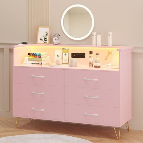 Pink Dresser, Modern Chests, Modern Chest Of Drawers, Charging Hub, Dresser For Bedroom, Dresser Organization, Wooden Dresser, Living Room Entryway, Wooden Drawers