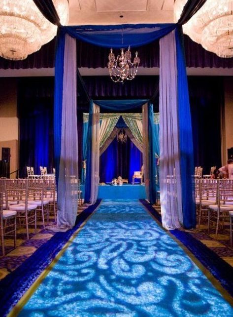 Royal Blue & White Entry Wedding Aisles, Arabian Wedding, Big Fat Indian Wedding, Peacock Wedding, Desi Wedding, South Asian Wedding, Wedding Stage, Wedding Aisle, Indian Wedding Decorations