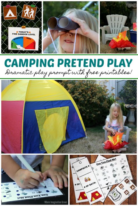 Camp Dramatic Play, Camping Preschool Activities, Camping Pretend Play, Play Activity For Preschoolers, Pretend Camping, Play For Preschoolers, Camping Dramatic Play, Preschool Camping, Camping Preschool