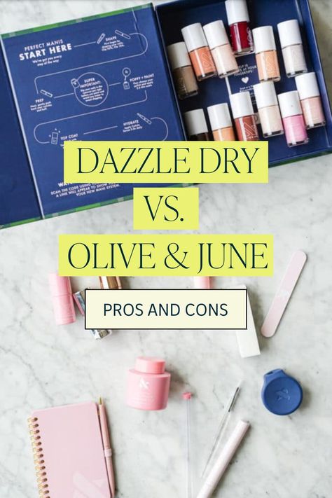 Dazzle Dry vs. Olive and June …how do they compare? Read on for my honest, unabridged review of these two safer polish options! Sharing with you the pros and cons of these safer nail polish systems! Olive And June Hz, Olive June Nail Polish, Olive And June Colors, Olive & June Nails, Olive And June Swatches, Dazzle Dry Colors, Dazzle Dry Nails, Olive And June Nail Polish Colors, Dazzle Dry Nail Polish Colors