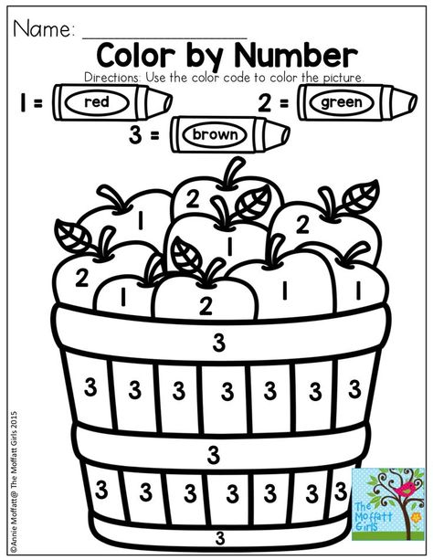 Color by Number: Great for color word recognition too! | Homeschool kindergarten, Apple preschool, Preschool learning Preschool Apple Theme, Number Worksheet, Apple Lessons, Apple Preschool, Apple Unit, Apple Activities, Apple Craft, Apple Theme, Fall Preschool