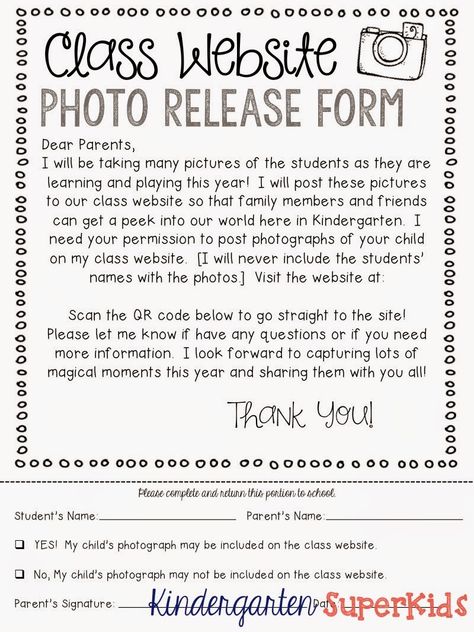 Photo Release Form Free School, Photo Release Form, Classroom Parent, Preschool Director, Class Website, Daycare Forms, School Forms, Prek Classroom, Notes To Parents