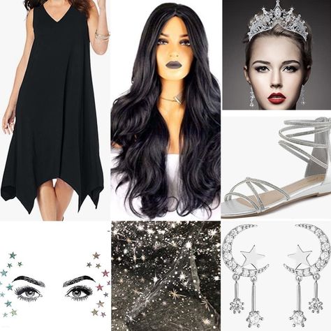 DIY inspo for primordial goddess Nyx Nyx Goddess Costume, Goddess Costume Diy, Primordial Goddess, Greek Goddess Of The Night, Nyx Goddess, Goddess Costume, Greek Gods And Goddesses, Black Costume, Greek Goddess