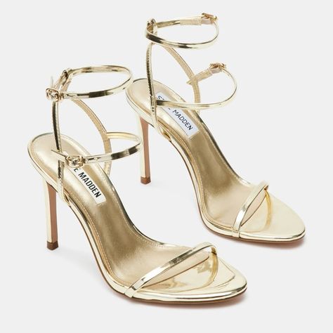 Steve Madden Theresa In Champagne, Stiletto Heel Sandal, Size 7.5 Og Price $99.95 New In Box, Only Tried On Once Gold Heels Steve Madden, Grad Heels, High Heels For Girls, Pageant Heels, Hoco Shoes, Girly Heels, Champagne Heels, Gold Strappy Heels, Girls High Heels