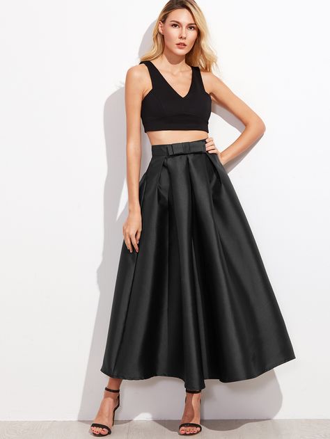 Shop Black Bow Trim Pleated Long Skirt online. SheIn offers Black Bow Trim Pleated Long Skirt & more to fit your fashionable needs. Box Pleated Skirt, Long Skirt And Top, Maxi Pencil Skirt, High Waist Long Skirt, Faux Leather Pencil Skirt, Box Pleat Skirt, Ankle Length Skirt, Pleated Long Skirt, High Waisted Pencil Skirt