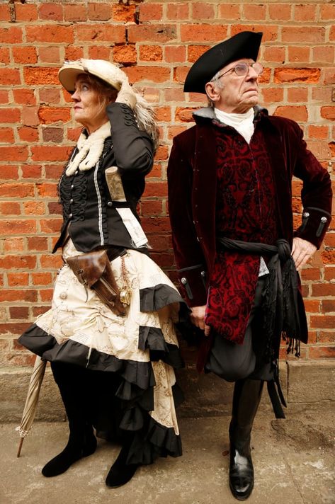 Vivian Moore from Scarborough with Mervyn Stevens from Nottinghamshire, who was asked if he was starring in Poldark Whitby Goth Weekend, Mode Steampunk, Goth Subculture, Seaside Resort, Steampunk Fashion, The Guardian, Music Festival, Yorkshire, The Weekend