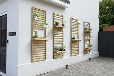 Forest Garden 2 Shelf Slatted Wall Planter | Wayfair.co.uk Garden For Vegetables, Garden Wall Planters, Living Plant Wall, Slatted Wall, Garden Wall Planter, Wall Planters Outdoor, Ladder Ideas, Herb Wall, Wall Planters