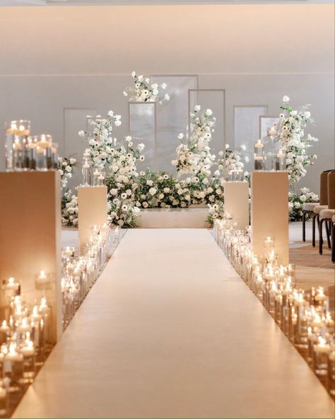 Ceremony Backdrop Indoor, Aisle Candles, Wedding Walkway, Nikah Decor, Wedding Sign Decor, Wedding Isles, Indoor Wedding Ceremonies, Dream Wedding Decorations, Wedding Planning Decor