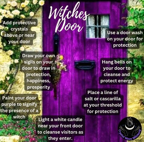 Front Door Witchcraft, Witchy Purple Front Door, Purple Doors Front House Meaning, Witch Door Protection, Witch Protection Front Door, Front Door Protection Spell, Front Door Wash Witchcraft, Witches Front Door, Dark Purple Door