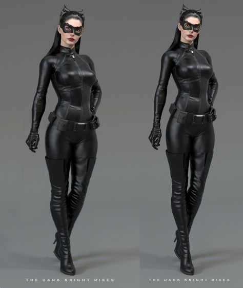 At the right, the original figure of Anne Hathaway, characterizing Selina Kyle as Catwoman in the Movie Batman Rises. At the left same figure, as a edited image to offer one more natural proportions. Why do we have to like what we imagine unreal and we can not see the beauty of reality? Anne Hathaway Catwoman Costume, Cat Woman Movie, Anne Hathaway Costume, Cat Women Batman, Selina Kyle Outfit, Cat Woman Anne Hathaway, Catwoman Costume Diy, Diy Catwoman Costume, Batman And Catwoman Costume