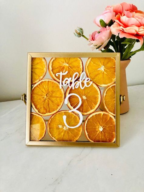 Wedding Decorations Orange, Citrus Wedding Decor, Wedding Decor Orange, Citrus Wedding Theme, Citrus Themed Wedding, Lime Decor, Table Numbers Gold, Tangerine Wedding, Orange Theme