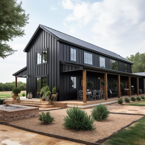 Buckeye Plans - 1 BEDROOM STUDIO STYLE BARNDOMINIUM.... Black Pole Barn House, Bedroom Ideas Cottage, Black Cabins, Barnodium Homes, Interior Design Cottage, 40x60 Pole Barn, Anna Aesthetic, Barndominium With Shop, Idaho Homes