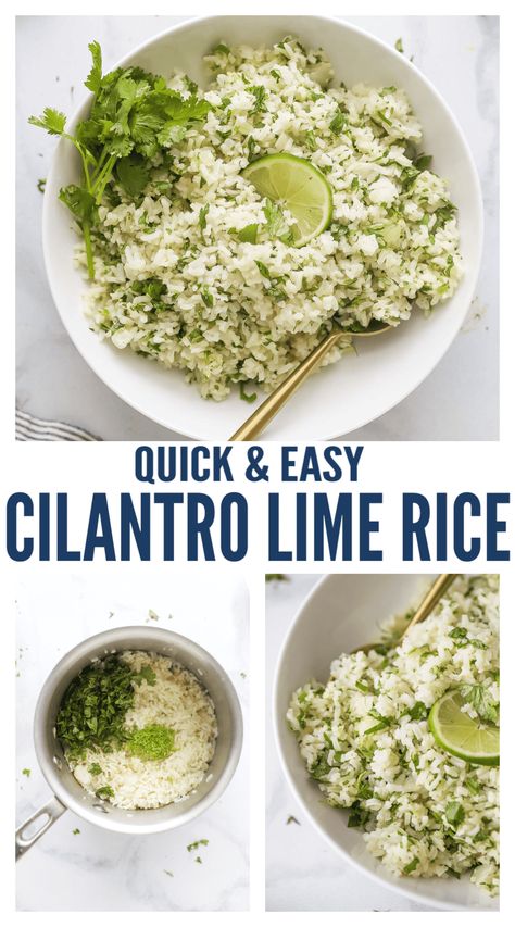 This fluffy cilantro lime rice is amped up with sauted onions, garlic and then of course loads of fresh cilantro and lime juice! It's a hearty side dish that'll brighten up your dinners. Perfect for a burrito bowl! Add heat with some sliced jalapeños! #easyside #ricedish #texmexrecipe #cilantrolimerice #burritobowl #mexicanfood #howtomakerice Lime Brown Rice, Cilantro Lime Brown Rice, Cilantro Lime Rice Recipe, Lime Rice Recipes, Mexican Favorites, Copycat Chipotle, Cilantro Rice, Recipe Rice, Restaurant Inspired Recipes