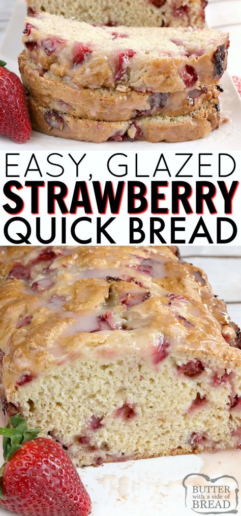 Strawberry Bread With Strawberry Glaze, Mom Desserts, Fall Breads, Mini Breads, Filet Mignon Chorizo, Fruit Breads, Strawberry Bread Recipes, Easy Quick Bread, Easy Bread Recipe