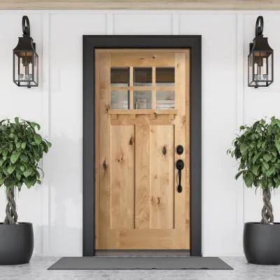 Glass Exterior Door, Craftsman Door, Exterior Doors With Glass, Wood Exterior Door, Knotty Alder, Wood Front Doors, Craftsman Bungalows, Farmhouse Exterior, Exterior Door