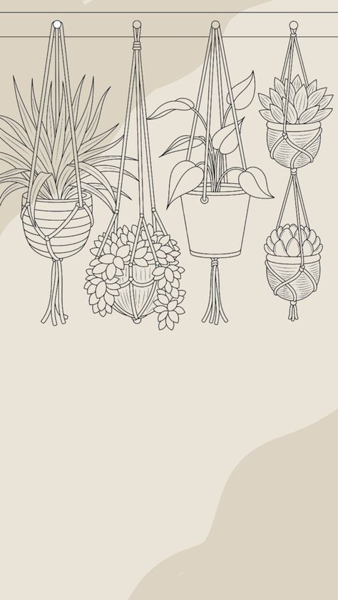 Hanging Plants Sketch, Hanging Plants Doodle, Boho Outline Drawing, Minimal Plant Drawing, Potted Plants Tattoo, House Plant Tattoo Simple, Hanging Plant Sketch, Pothos Plant Tattoo Simple, Hanging Plant Drawing Simple