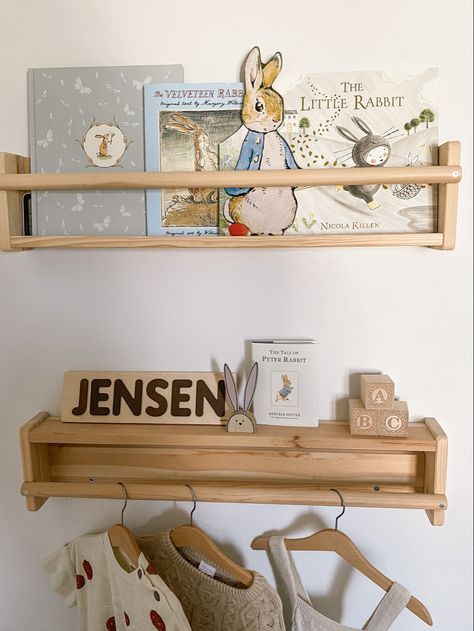 The cutest easter books perfect for any bookshelf! Nursery, playroom bookshelf inspi Baby Shelves, Ikea Book, Baby Room Shelves, Nursery Shelf Decor, Nursery Bookshelf, Ikea Bookshelves, Ikea Kids, Nursery Shelves, Toddler Boys Room