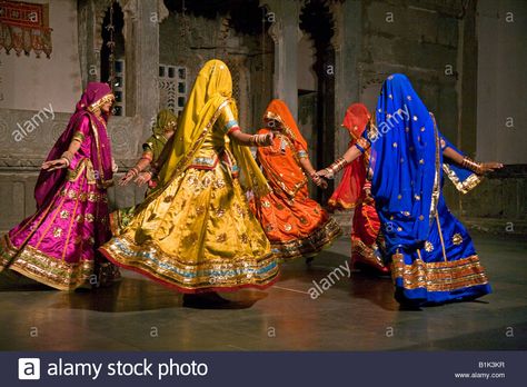 Rajasthani Women Perform A Traditional Dance In Their Colorful Silk Stock Photo… Indian Classical Dance, Asian History, Navratri Special, Traditional Dance, Indian Dance, Folk Dance, Jive, Rajasthan India, Udaipur