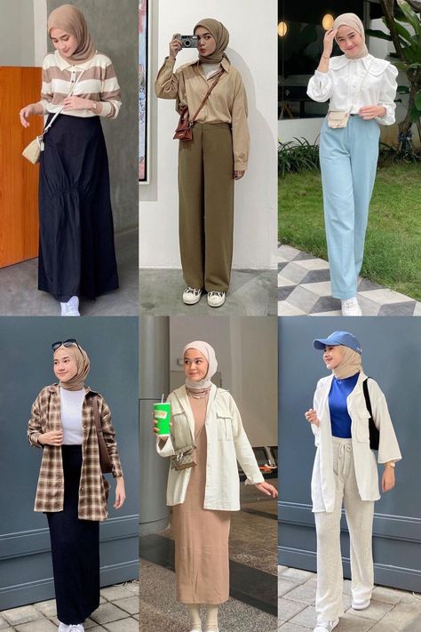 Mix And Match Outfits Hijab Casual, Outfit Kampus, Mix And Match Outfits Hijab, Outfit Hijab Casual, Ootd Hijab Casual, Tutorial Hijab Pashmina, Hijab Fashion Summer, Mix Match Outfits, Color Combos Outfit