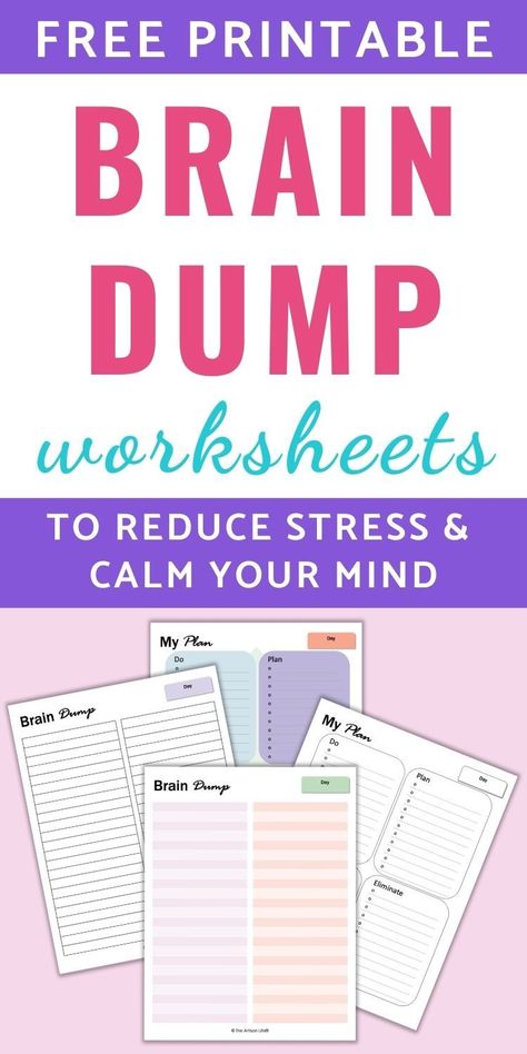 Free printable brain dump worksheets | Business Printable Planner by  Jeanne Swain Happy Planner Brain Dump, Mind Dump Journal Prompts, Brain Dump Worksheet Free Printable, How To Do A Brain Dump, Brain Dump Worksheet, Brain Dump Printable Free, Free Brain Dump Printable, Dump Journal Ideas, Dopamenu Ideas