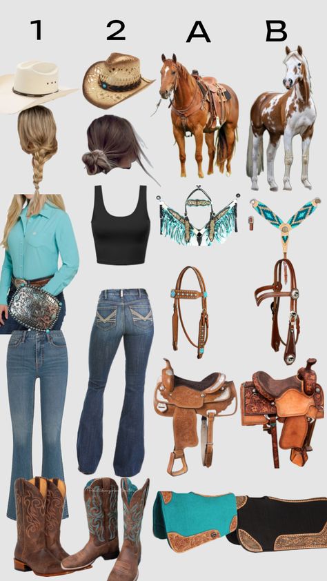 #countryfit #horse #rodeo #western #country Horse Riding Outfit Western, Western Horse Tack Turquoise, Western Pleasure Outfit, Western Riding Clothes, Horse Riding Gear, Horse Rodeo, Horse Markings, Horse Riding Outfit, Horse Riding Clothes