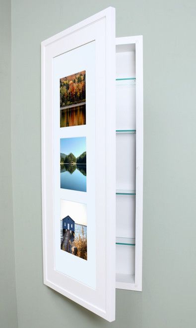 Recessed Picture Frame Medicine Cabinet, Picture Medicine Cabinet, Medicine Cabinet Remodel, Recessed Cabinet Bathroom, Medicine Cabinet Alternative, Bathroom Medicine Cabinet Ideas, Phone Folders, Recessed Bathroom Cabinet, In Wall Medicine Cabinet