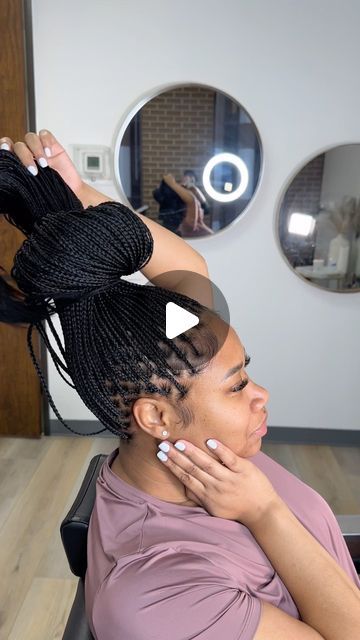 HOUSTON BRAIDER on Instagram: "Small Knotless braids, same day bun >>>" How To Make A Bun With Braids, Knotless Braids Bun Hairstyles, Tiny Knotless Braids, Bun Knotless Braids, Knotless Bun, Knotless Braids Bun, Small Knotless Braids, Small Knotless, Space Buns