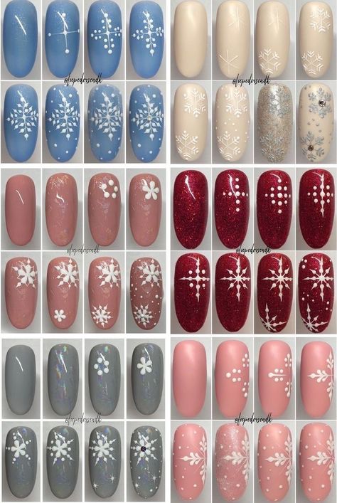 Snow Flake Nail Art Step By Step, Snowflake Nails Step By Step, Snowflake Nail Art Tutorial, Nailart Tutorial, Christmas Nail Art Ideas, Xmas Nail Art, Christmas Gel Nails, Christmas Nail Art Designs, Nail Art Designs Diy