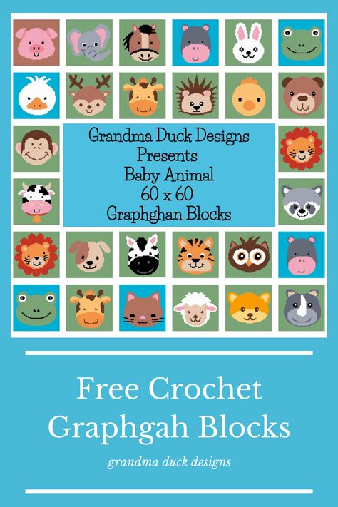 Crochet Animals Blanket Free Patterns, Lion Blanket Crochet Pattern, Crochet Animal Squares Blanket, Crochet Graphgan Patterns Free Easy, Crochet Animals Blanket, C2c Animal Squares, Animal Squares Crochet, Crochet Animal Granny Squares Free, Crochet Baby Blanket Animals