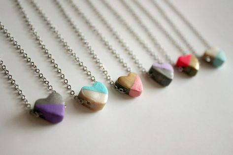 DIY Hand-Painted Clay Heart Necklaces | The Pretty Life Girls Handmade Valentine Gifts, Pear Shaped Diamond Necklace, Elephant Charm Necklace, Clay Heart, Lucky Charm Necklace, Painted Clay, Pretty Life, Heart Necklaces, Handmade Valentine