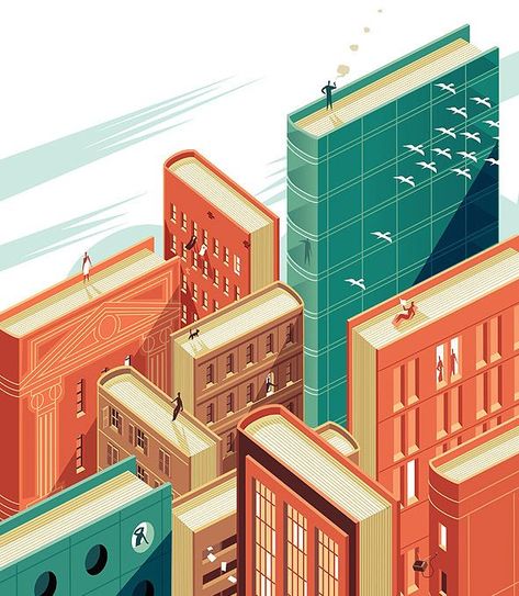 book city The Art Of Storytelling, Isometric Art, Isometric Design, Plakat Design, Isometric Illustration, Seni Cat Air, City Illustration, Grid Design, Illustrations And Posters