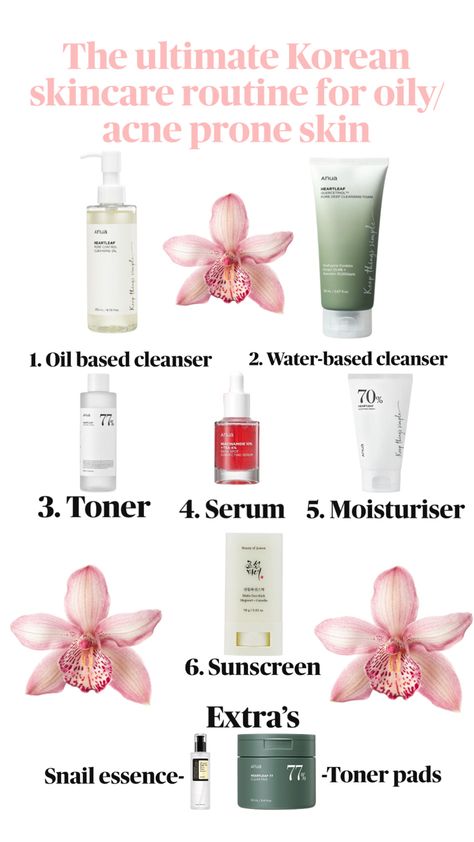 Korean skincare routine for acne and specific Korean products that work for oily skin Acne Skin Routine, Glycerin Face, Skincare For Combination Skin, Oily Skin Makeup, Oily Acne Prone Skin, Mekap Mata, Skincare For Oily Skin, Oily Skin Acne, Clear Healthy Skin