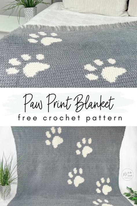 Crochet Paw Print Blanket Pattern Free | Jo to the World Creations Crochet Paw Print, Paw Print Blanket, Paw Print Pillow, Paw Crochet, Kat Haken, Crochet Knit Blanket, Crochet Throw Pattern, Crochet For Beginners Blanket, Paw Pattern