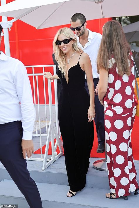 Sienna Miller Style 2024, Sienna Miller Boyfriend, Strappy Gown, Sienna Miller Style, Oversized White Shirt, Venice Film Festival, With Boyfriend, Sienna Miller, Poor Children