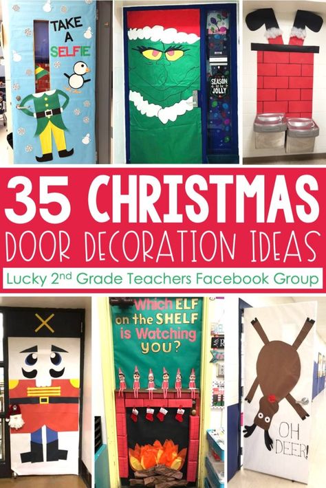 Christmas Door Decorations For School Grinch Decorating Ideas, Door Decorations For School Christmas, The Elf Door Decoration, Diy Office Door Christmas Decorations, Christmas Decoration For Door, Christmas Diy Door Decorations, Christmas Decorations For The Classroom, Xmas Door Decoration, Christmas Themed Teacher Doors